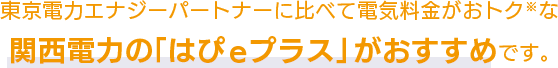 東京電力エナジーパートナーに比べて電気料金がおトク※な関西電力の「はぴeプラス」がおすすめです。