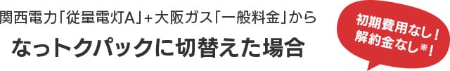 関西電力「従量電灯A」+大阪ガス「一般料金」からなっトクパックに切替えた場合 初期費用なし！ 解約金なし※！