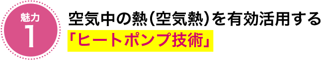 魅力1 空気中の熱（空気熱）を有効活用するヒートポンプ技術