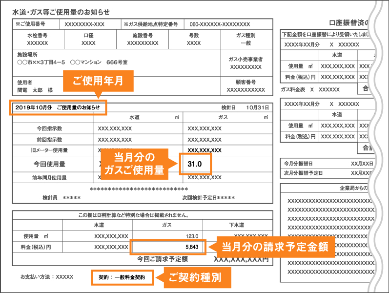 ご使用量のお知らせ（検針票）イメージ