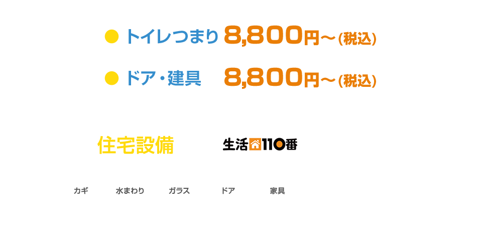 ご自宅のお困りごとや消耗品の取り替えなど 住宅設備のことは生活110番にご相談ください カギ・水まわり・ガラス・ドア・家具などの修理や交換