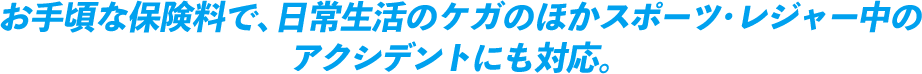 お手頃な保険料で、日常生活のケガのほかスポーツ・レジャー中のアクシデントにも対応。必要に応じて加入口数が選べます。