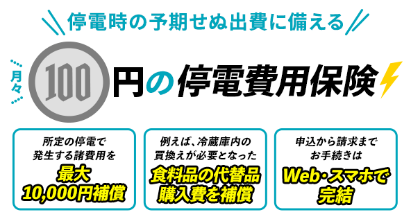 月々100円の停電費用保険 １回目の保険料を関西電力が負担します！