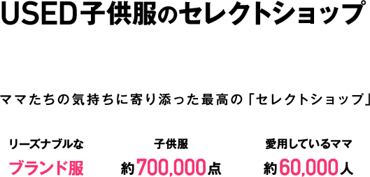 USED子供服のセレクトショップ「キャリーオン」ママたちの気持ちに寄り添った最高の「セレクトショップ」リーズナブルなブランド服 子供服約700,000点 愛用しているママ約60,000人