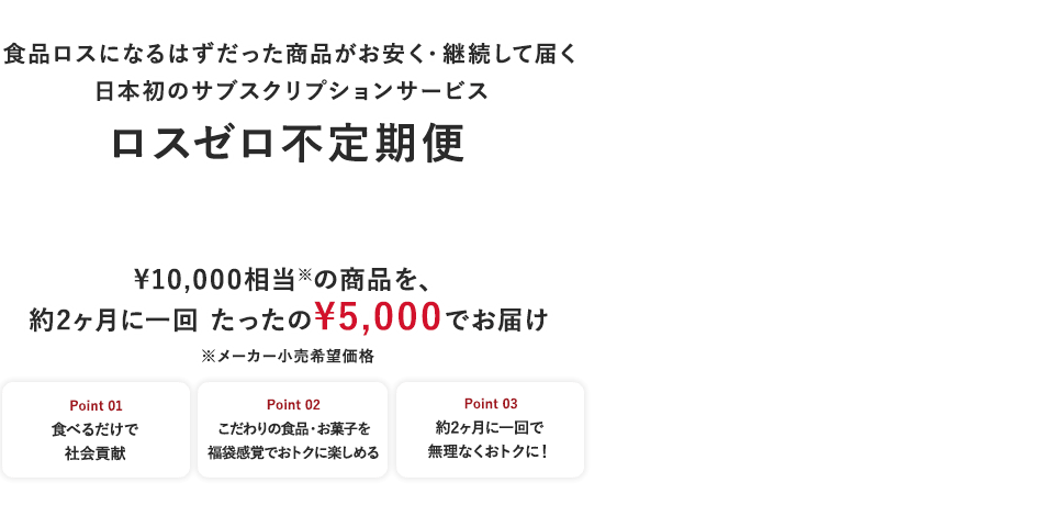 食品ロスになるはずだった商品がお安く・継続して届く 日本初のサブスクリプションサービス ロスゼロ定期便