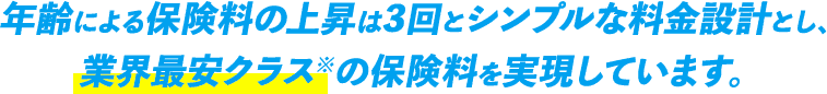 年齢による保険料の上昇は3回とシンプルな料金設計とし、業界最安クラス※の保険料を実現しています。
