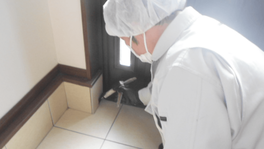 屋内必要箇所への薬剤散布作業の様子