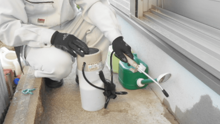 家屋周辺（屋外）の薬剤散布作業の様子