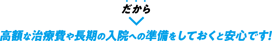 高額な治療費や長期の入院への準備をしておくと安心です！