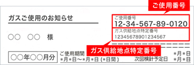 ガスご使用のお知らせ、ご使用番号、ガス供給地点特定番号