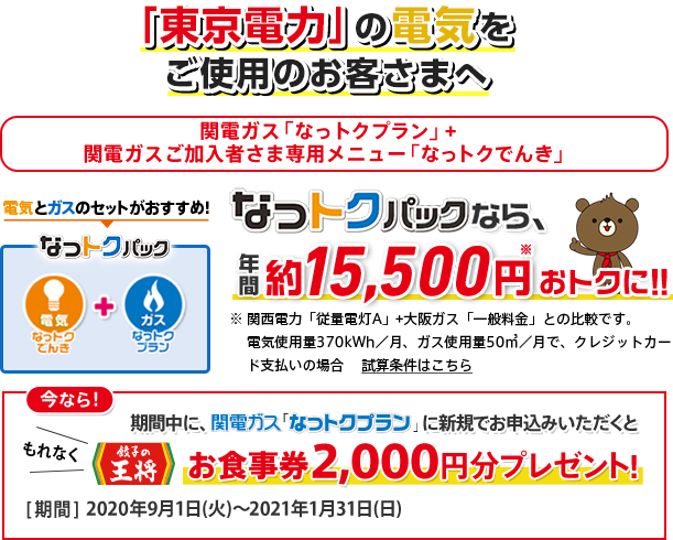 関西電力なら電気とガスのセットがとってもおトク