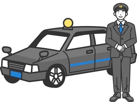 タクシーとタクシードライバーのイメージイラスト