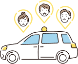 複数人がタクシーに乗車しているイメージ